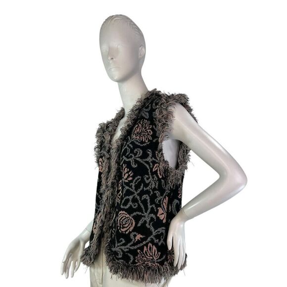 Vintage 90s BRENDA FRENCH French Rags Hand Loomed Open Vest With Fringe M - Picture 4 of 10
